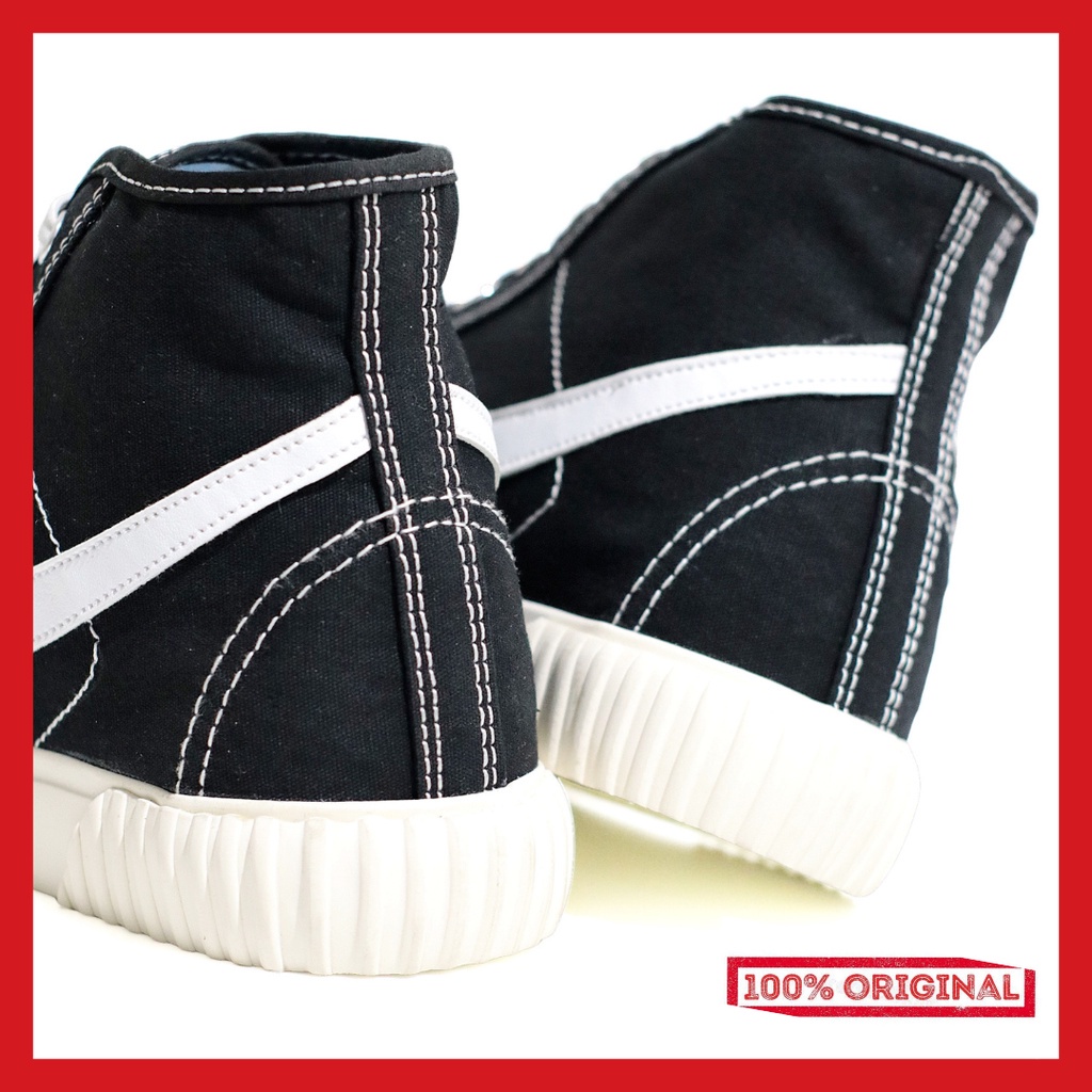 ORIGINAL - Sepatu Brand Lokal Kasual Pria Wanita No Brand Black White Hi Not Sneakers Compass Vintage Hitam Putih Tinggi