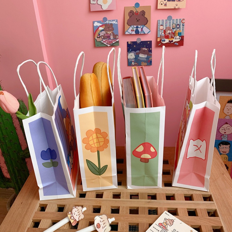 Ins Style Gadis Lucu Handheld Shopping Gift Bag Tas Kemasan Kertas Hadiah Ulang Tahun Siswa Mini