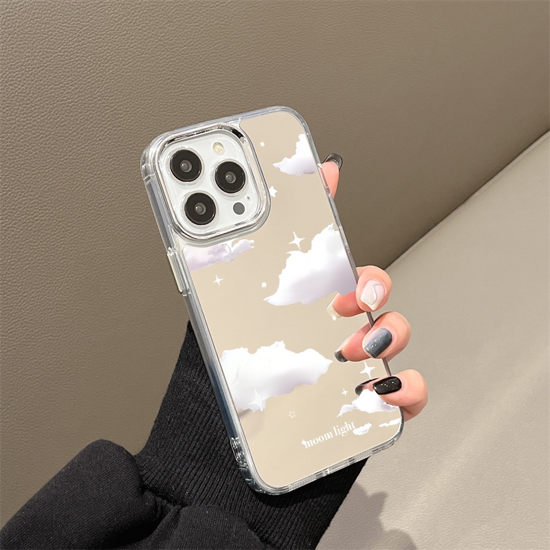IPHONE Dreamy Star Cloud Mirror Phone Case Kompatibel Untuk Iphone11 12 13 14 12Pro 13Pro 14Pro Pro Max XR X XS Max Electroplating Tombol Perlindungan Mirror Cover