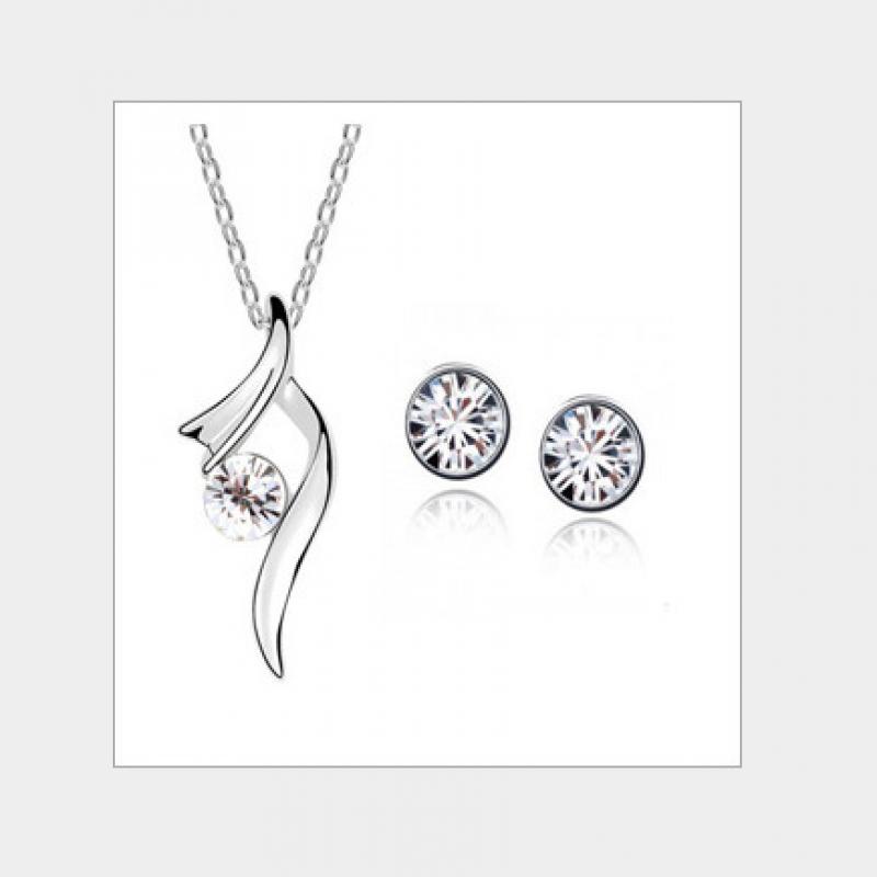 [FRA] Set Perhiasan Fashion Kristal Berlian Tunggal Kalung Anting Serbaguna Diamond Jewelry