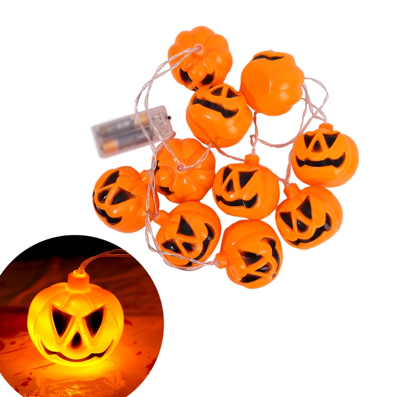 Classic Halloween Pumpkin Light String with Battery Box/ DIY Ditekuk Kawat Tembaga Garland Lamp/ Pesta Paskah Hias Horor Lampu Ambient