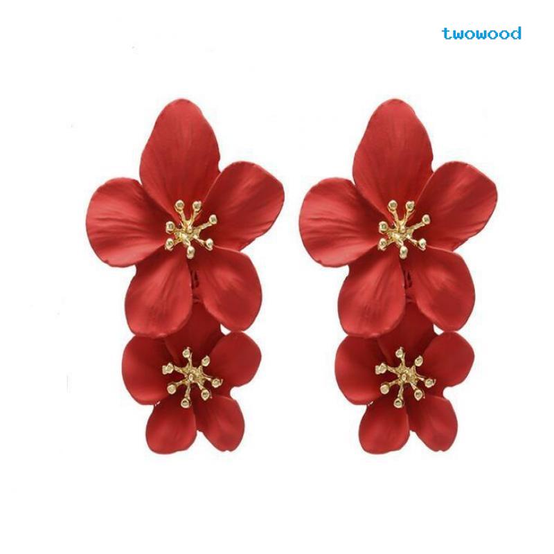 Twowood Pribadi Mode Menetes Anting-Anting Minyak Selebriti Internet multi-Warna double-layer Bunga stud Anting-Anting ing Lima Daun Bunga Anting-Anting