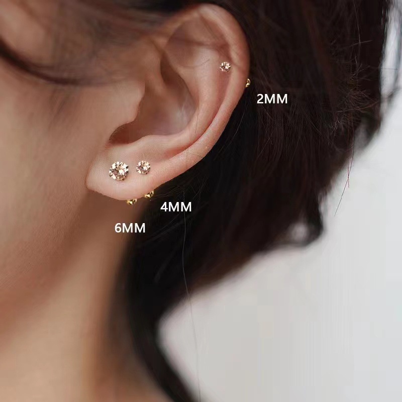 Anting sekrup perak zirkon sederhana mode anting Stud emas untuk wanita Hypoallergenic aksesoris Jewerly