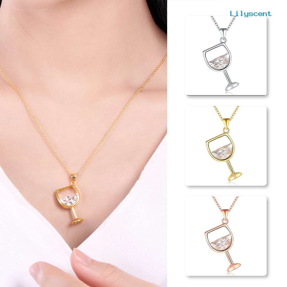 [LS]Fashion Wanita Kaca Anggur Liontin Cubic Zirconia Rantai Panjang Kalung Perhiasan