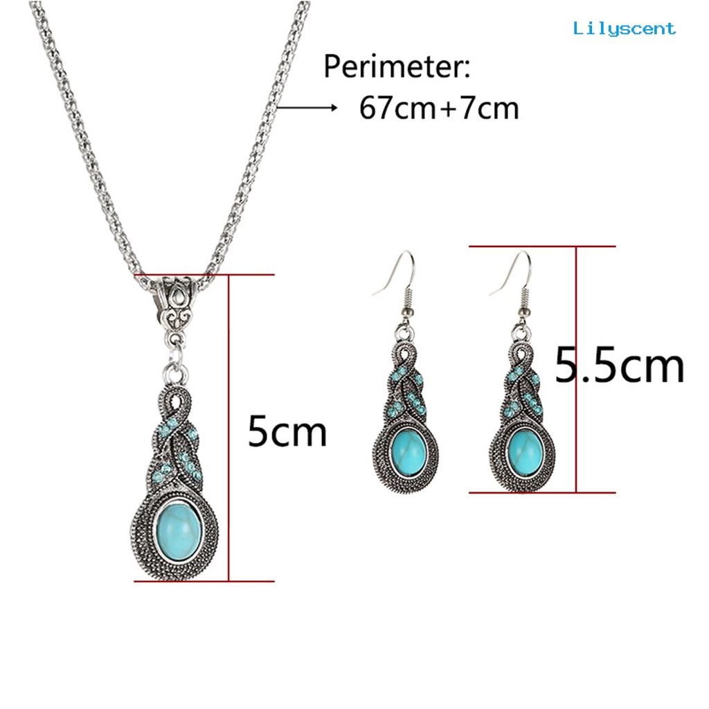 [LS]1 Set Wanita Kalung Anting Imitasi Turquoise Vintage Jewelry Set Perhiasan Berkilau Electroplating Untuk Pesta