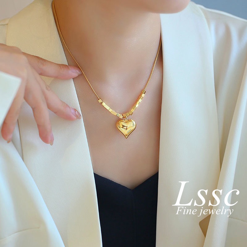 Kalung Titanium Anti Karat Hati Keberuntungan Cantik Mewah Emas 18K Korea Aksesoris Wanita Perhiasan