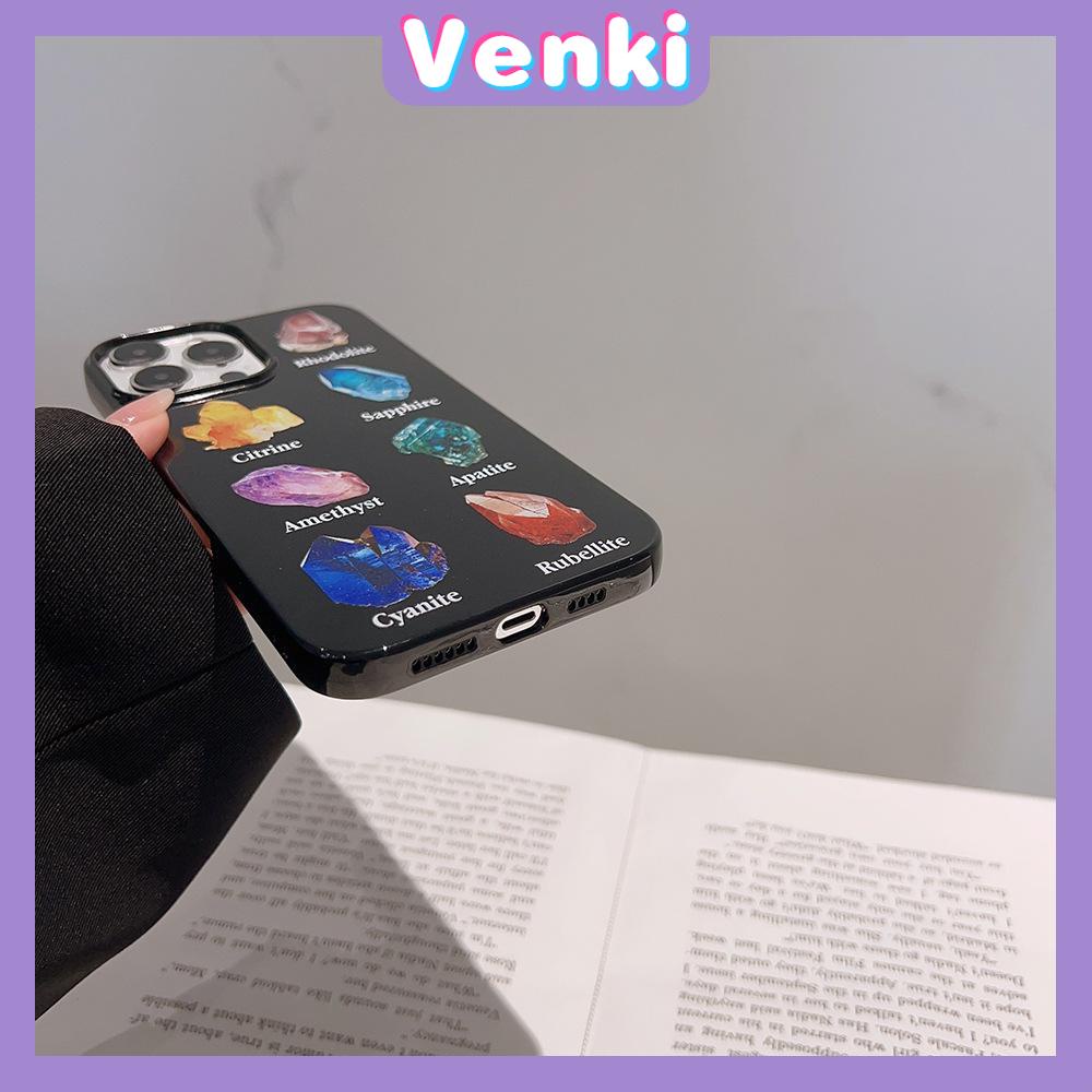 VENKI - Untuk iPhone 11 iPhone Case Hitam Glossy TPU Soft Shell Tahan Guncangan Perlindungan Kamera Permata Sederhana Kristal Kompatibel dengan iPhone 14 13 Pro max 12 Pro Max xr xs max 7 8Plus