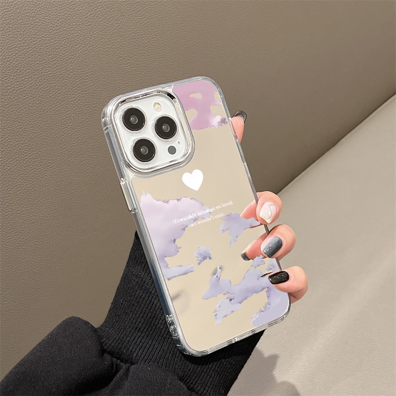 IPHONE Casing Ponsel Cermin Awan Kompatibel Untuk Iphone11 12 13 14 12Pro 13Pro 14Pro Pro Max XR X XS Max Electroplating Tombol Perlindungan Mirror Cover