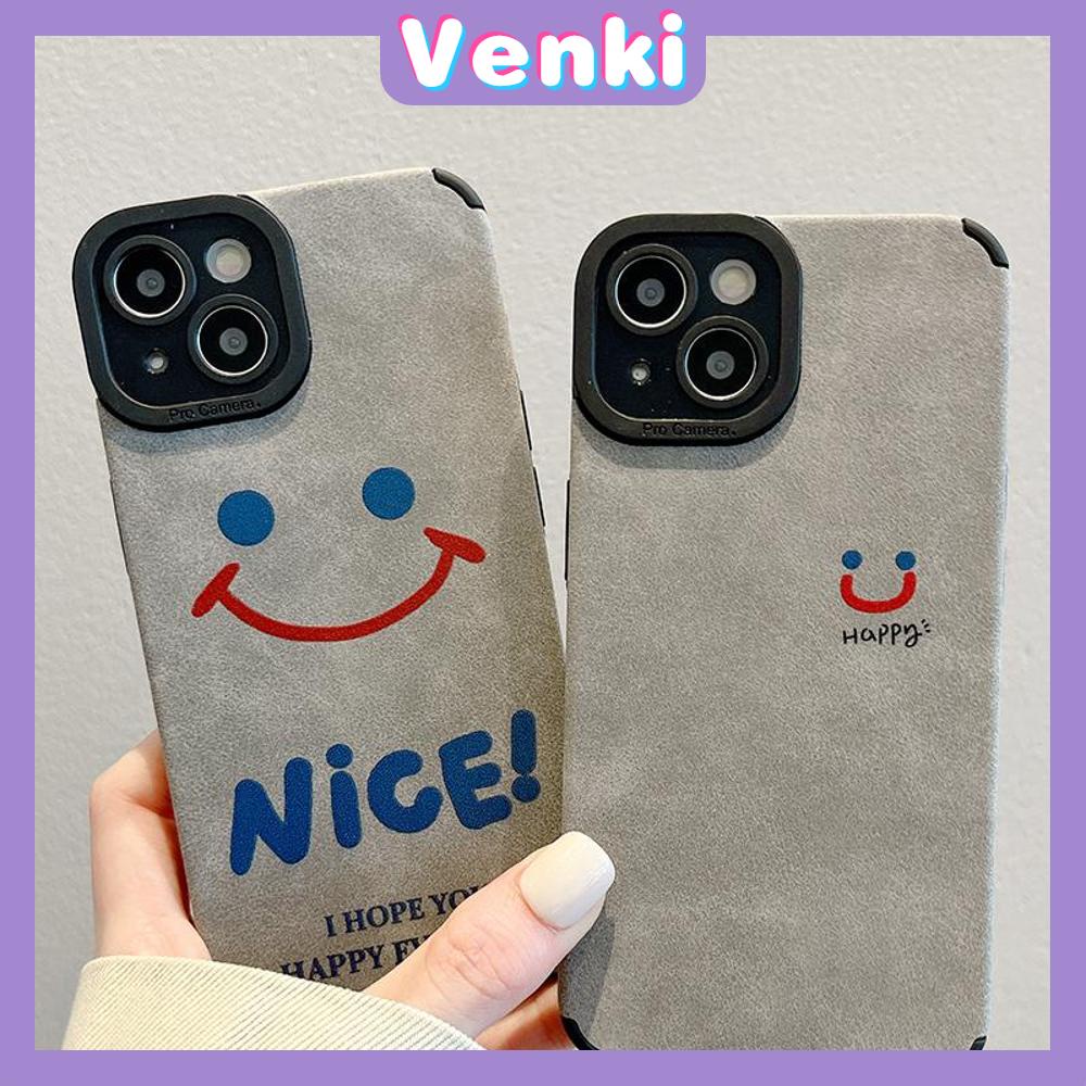 VENKI - Untuk iPhone 11 Case Leather Pupil Suede Case Soft Shockproof Phone Case Camera Protection Gray Simple Smile Kompatibel dengan iPhone 14 13 Pro max 12 Pro max xr xs 7Plus 8Plus