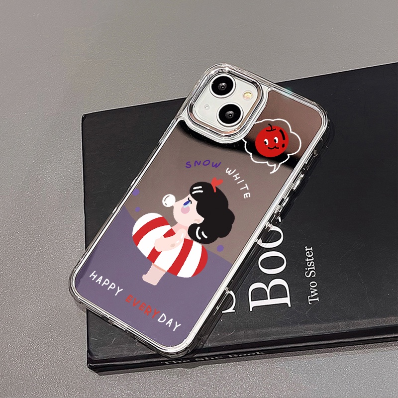 IPHONE Lifebuoy Girl Mirror Phone Case Kompatibel Untuk Iphone11 12 13 14 12Pro 13Pro 14Pro Pro Max XR X XS Max Electroplating Tombol Perlindungan Mirror Cover