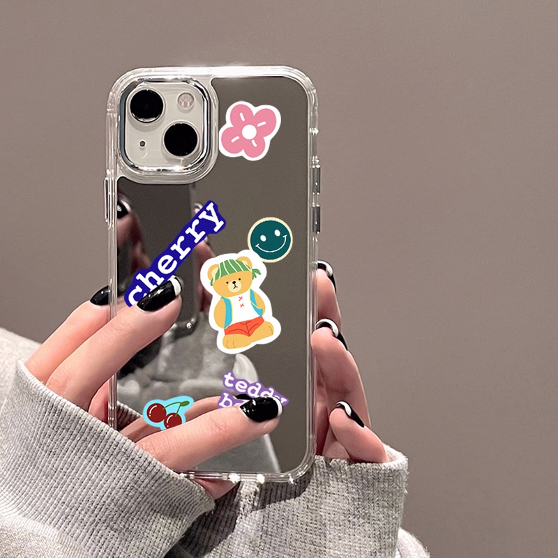 IPHONE Teddy Bear Mirror Phone Case Kompatibel Untuk Iphone11 12 13 14 12Pro 13Pro 14Pro Pro Max XR X XS Max Electroplating Tombol Perlindungan Mirror Cover