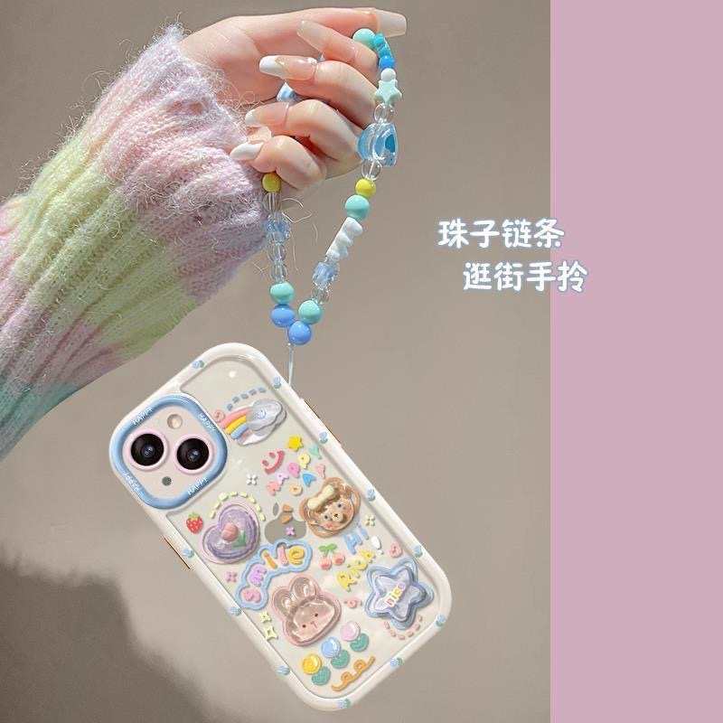 Stereoscopic Doll Puff Crystal Bear Rabbit Rainbow Silicone SoftCase IPhone XR XS Max 11 12 13 14 Pro Max 14 Plus Girl Woman's Fashion Pretty Cute Phone Case