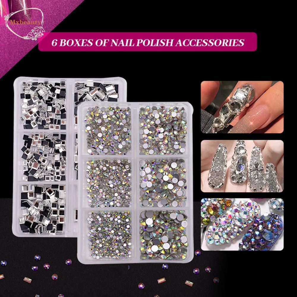MXBEAUTY Nail Art Rhinestones Warna-Warni Cermin Aksesoris Permata Batu Flatback Manik-Manik AB Kristal Manicure Charms