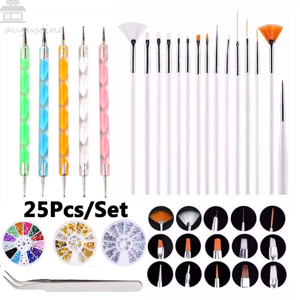 AUGUSTINA Agustina Kuku Seni Dekorasi Fashion Profesional Roda Pinset Manicure Tools Rhinestones Kristal Dotting Pen Kit