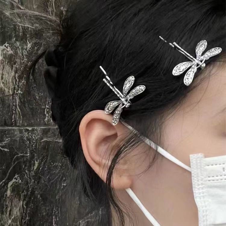 2/4Pcs Vintage Dragonfly Snake Shaped Hair Clips Fashion Rhinestone Alloy Girls Bangs Clip Hairpin