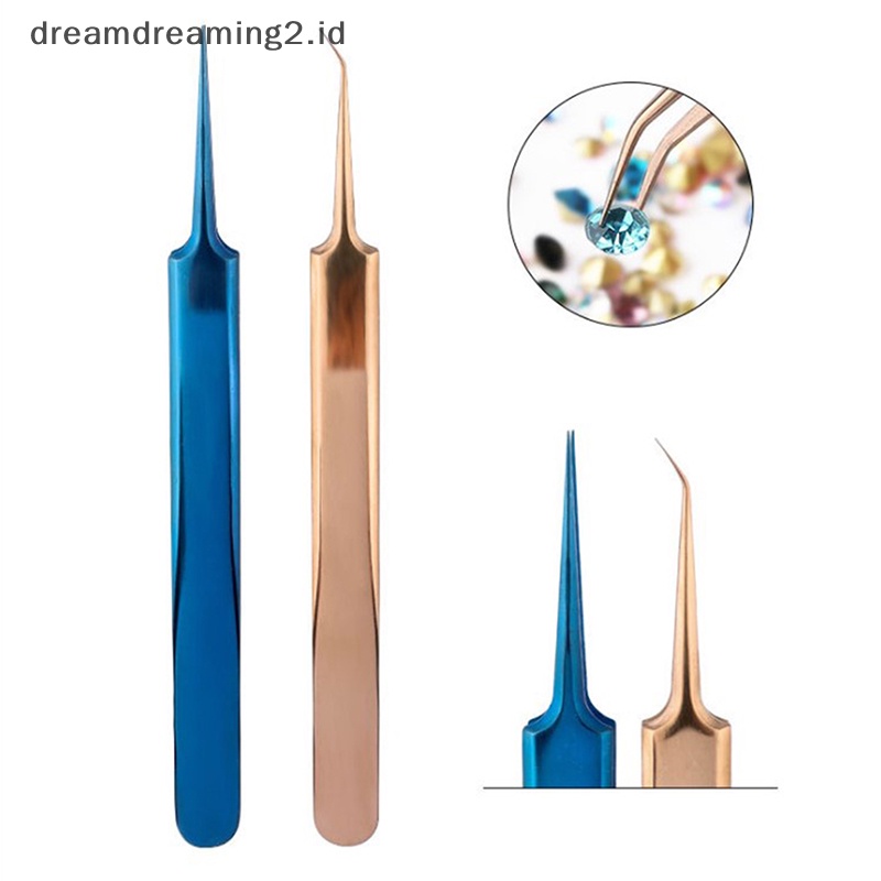 (drea) Pinset Stainless Steel Gold Blue Untuk eyelash extension high-precision eyelash //