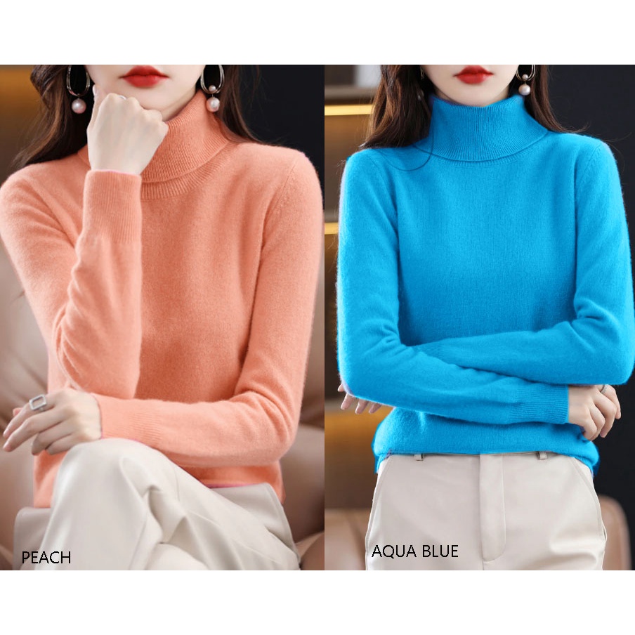 (B085) Turtleneck Blouse knit turtle neck atasan