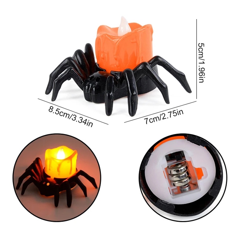 Lampu lilin Spider labu Halloween / lampu lilin hias tanpa api LED / lampu teh elektronik dioperasikan baterai / alat peraga suasana Horror seram / dekorasi pesta Halloween