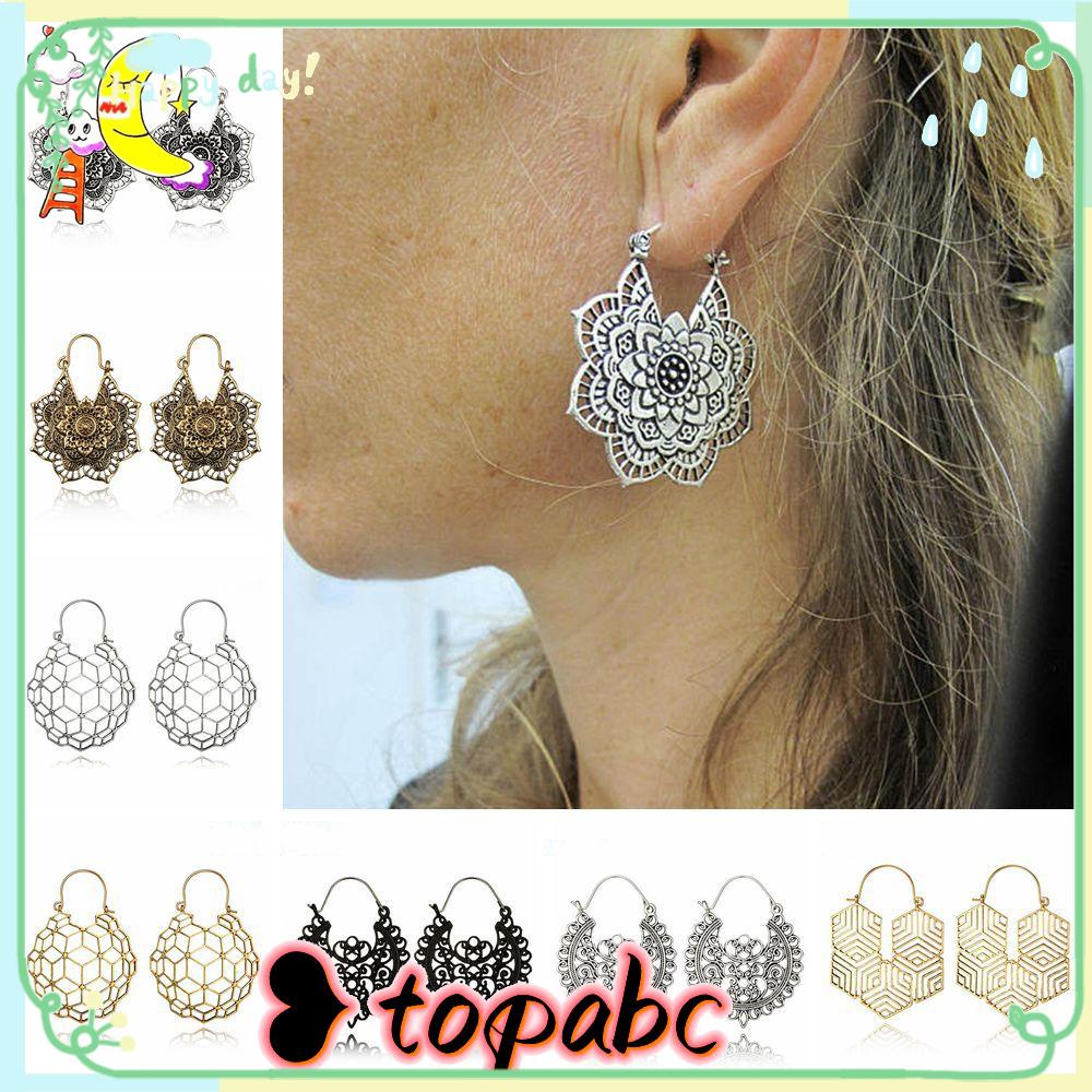 TOP Anting Hoop Vintage Geometris Liontin Gypsy Tribal Menjuntai Drop