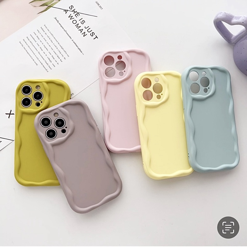 【Macaron Wave】So Pretty Blue Skin Feel SoftCase IPhone 7 8 Plus X Xr XS Max IPhone 11 12 13 14 Pro Max Women's Fashion Camera Protect Phone Case Pink