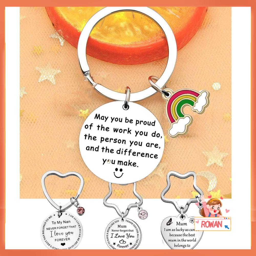 R-FLOWER Gantungan Kunci Bintang Berujung Lima Mum Stainless Steel Grafir Key Chains