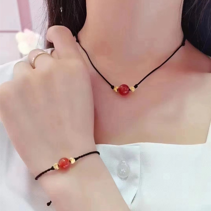 Kalung Wanita Gaya Baru Akasia Kacang Merah Akik Kalung Hidup Sederhana Indah Dikepang Tali Semua Pertandingan Gelang