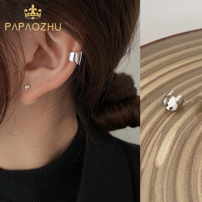 Papaozhu 1PC Non Tindik Minimalis Perak Telinga Cuff Anting Untuk Wanita Pria Unisex Tulang Rawan Klip on Hoop Earring Ear Bone Clamp Perhiasan