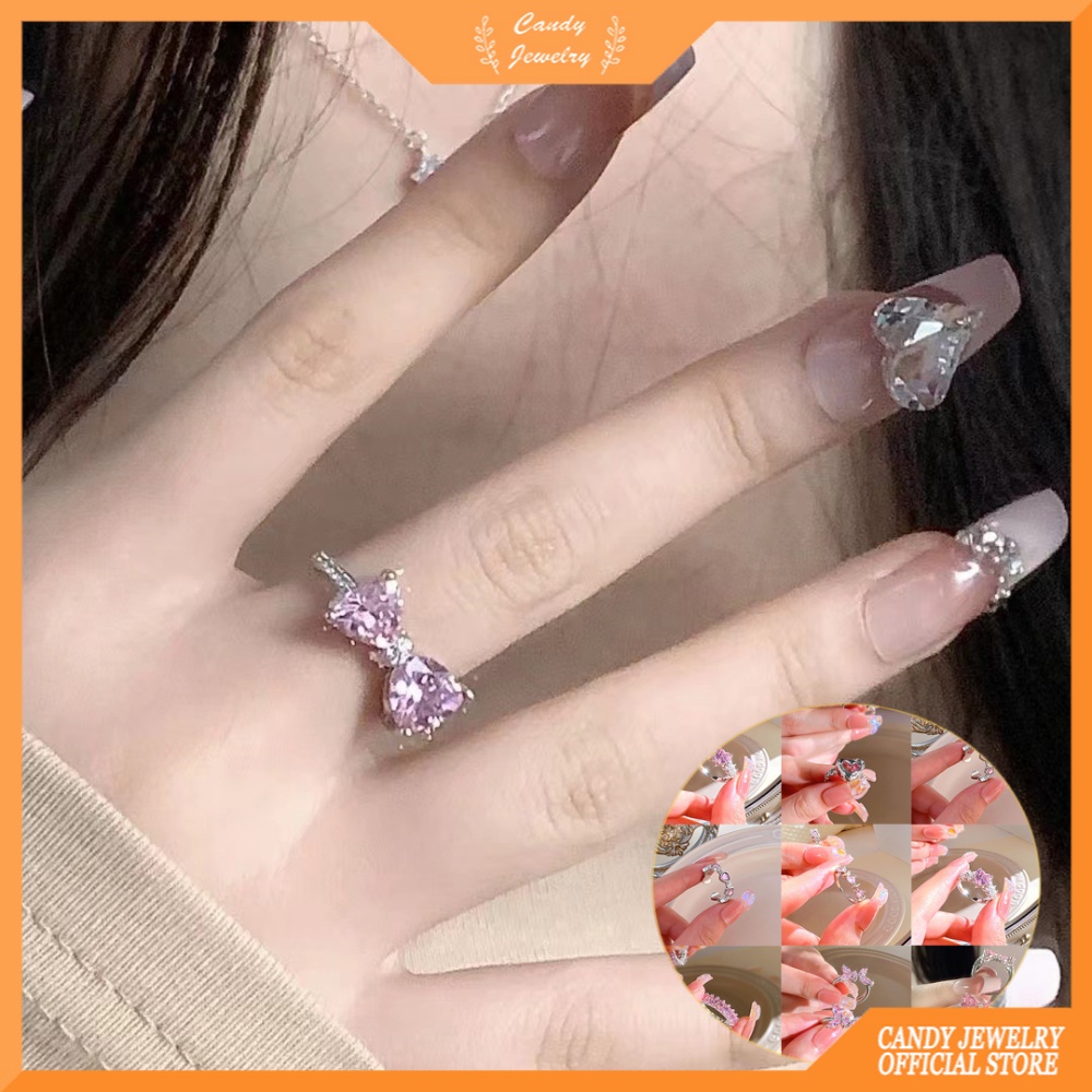 Cincin Cinta Berlian Merah Muda Niche High-end Gaya Keren Desain Pembukaan Yang Dapat Disesuaikan Perhiasan Permen Siswa Perempuan Serbaguna