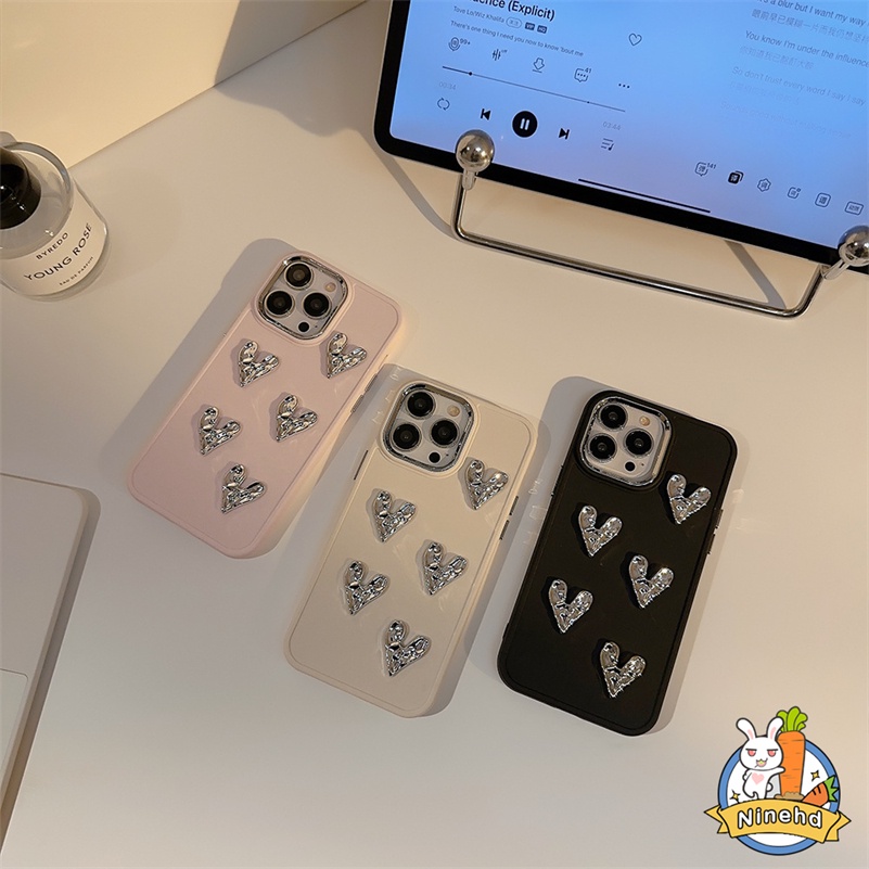 IPHONE Mewah Plating Bingkai Matte Hati Cinta Ponsel Case Kompatibel Untuk Iphone14 13 12 11 Pro Max X Xr Xs Max 8 7 6 6s Plus SE 2020warna Solid Shockproof Bumper Soft Case TPU Penutup Belakang