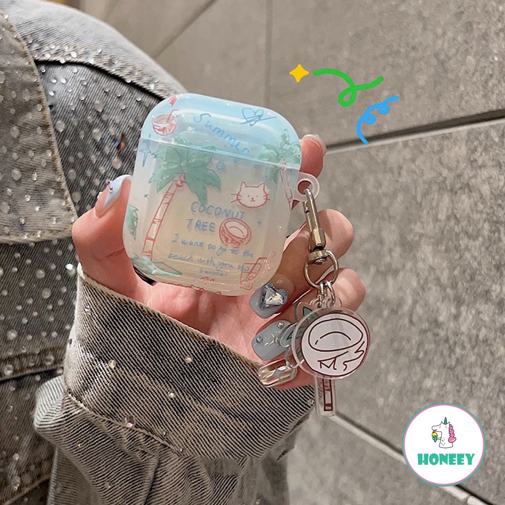 Casing Earphone Pohon Kelapa Kucing Yang Indah Untuk Airpods Pro2 Airpods1 2 3kotak Pengisian Bluetooth Pelindung Earphone Case Cover