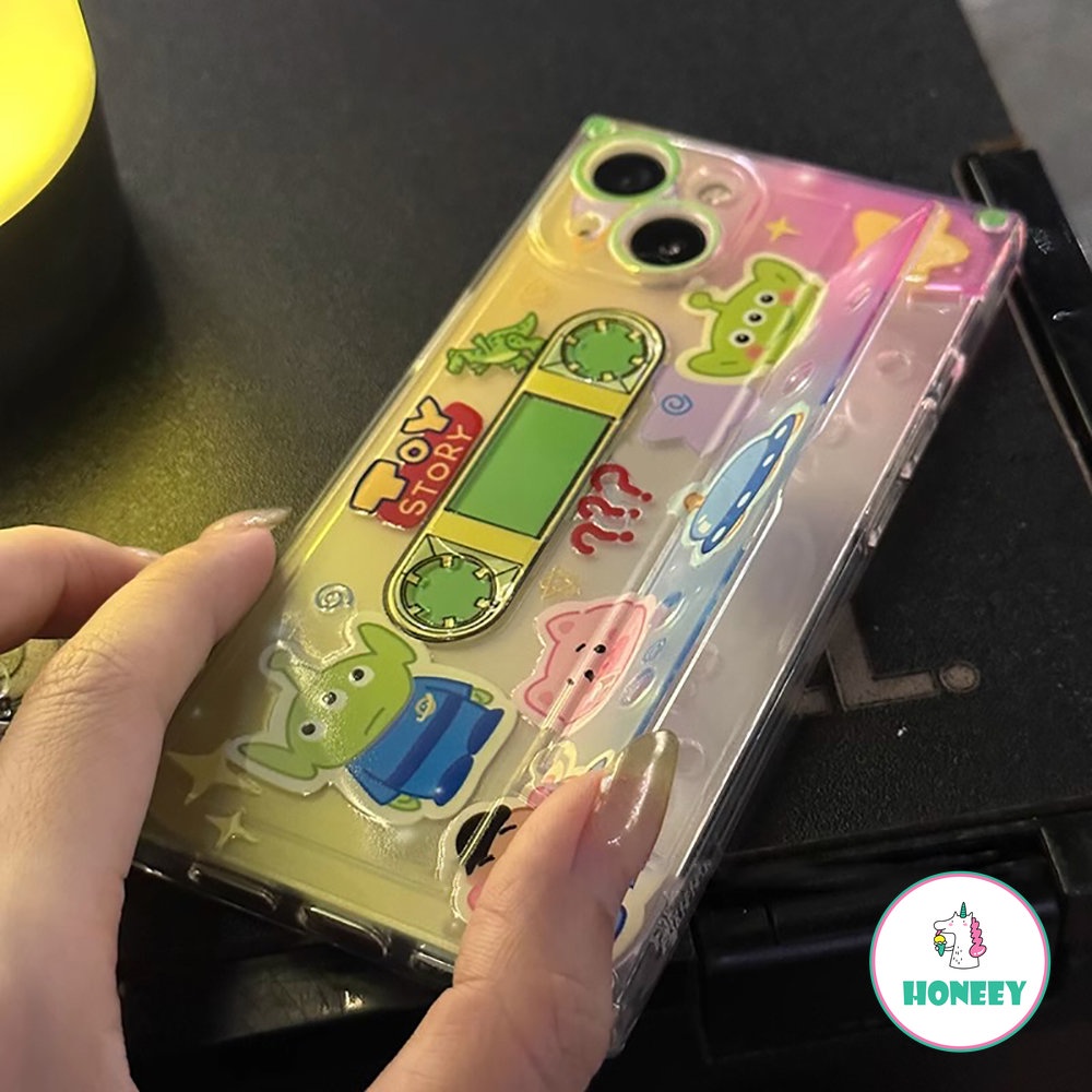 IPHONE Retro Y2k 3D Tape Gantungan Kunci Bracket Square Phone Case Untuk Iphone14 13 12 Pro Max 11 Kartun Kickstand Shockproof Soft Cover