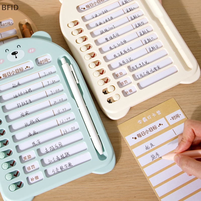 [BFID] Adjustable Beruang Lucu Memo Checklist Board Disiplin Diri Anak-Anak Punch Card Hiasan Dinding Reusable Checklist Jadwal Liburan Memo Board Manajemen Waktu [ID]