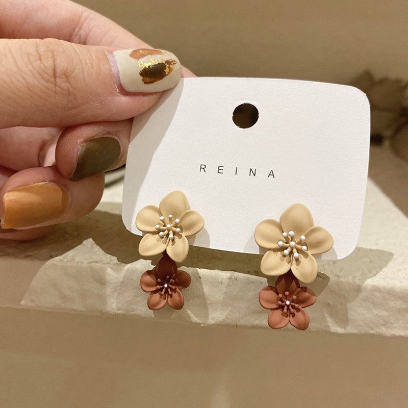 Anting Giwang Telinga Model Bunga Khaki Series Untuk Wanita Elegan Manis Perempuan