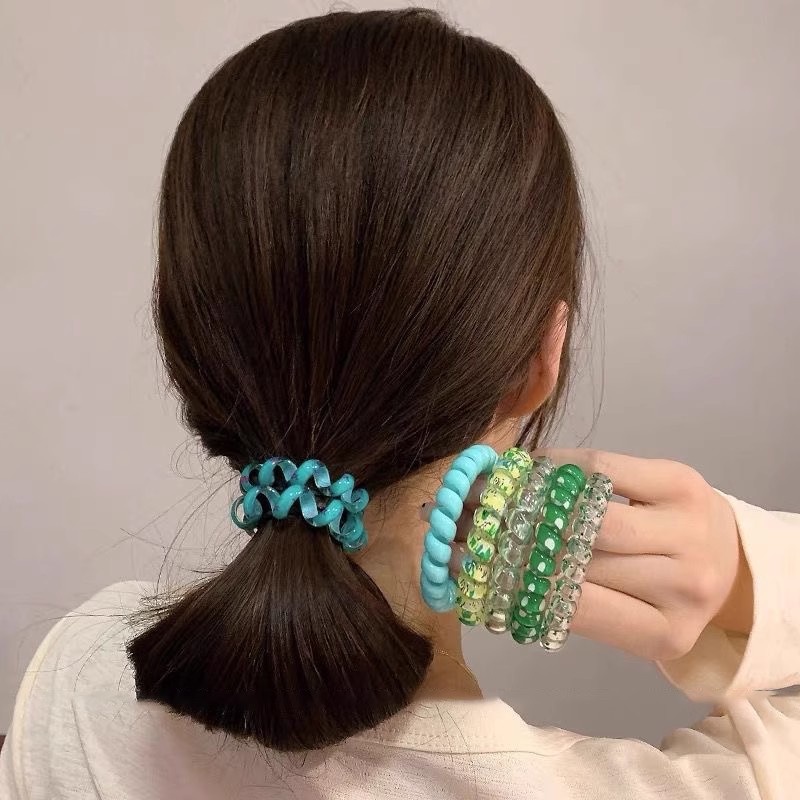 6 Pcs/ Set Candy Color Hair Rope/ Lady Summer Telephone Wire Elastic Hair Band/ Frosted Spiral Cord Rubber Hair Tie