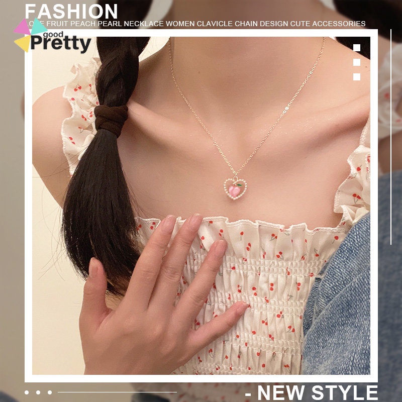 Kalung mutiara,Rantai tulang selangka wanita cinta,Aksesori buah persik yang lucu