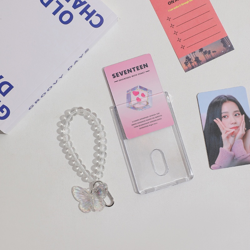 Transparent Double Side Card Protective Case/ Crystal Butterfly Photo Card Holder Keychain/ Kpop Idol Acrylic Bank Card Case