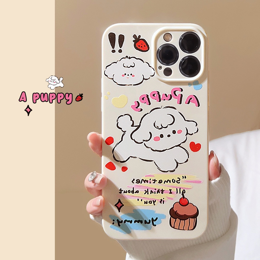 IPHONE Casing Ponsel Pelindung Lensa Kamera Anjing Kartun Keriting Lucu Soft Cover Untuk Iphone11 12 13 14 PLUS PRO MAX