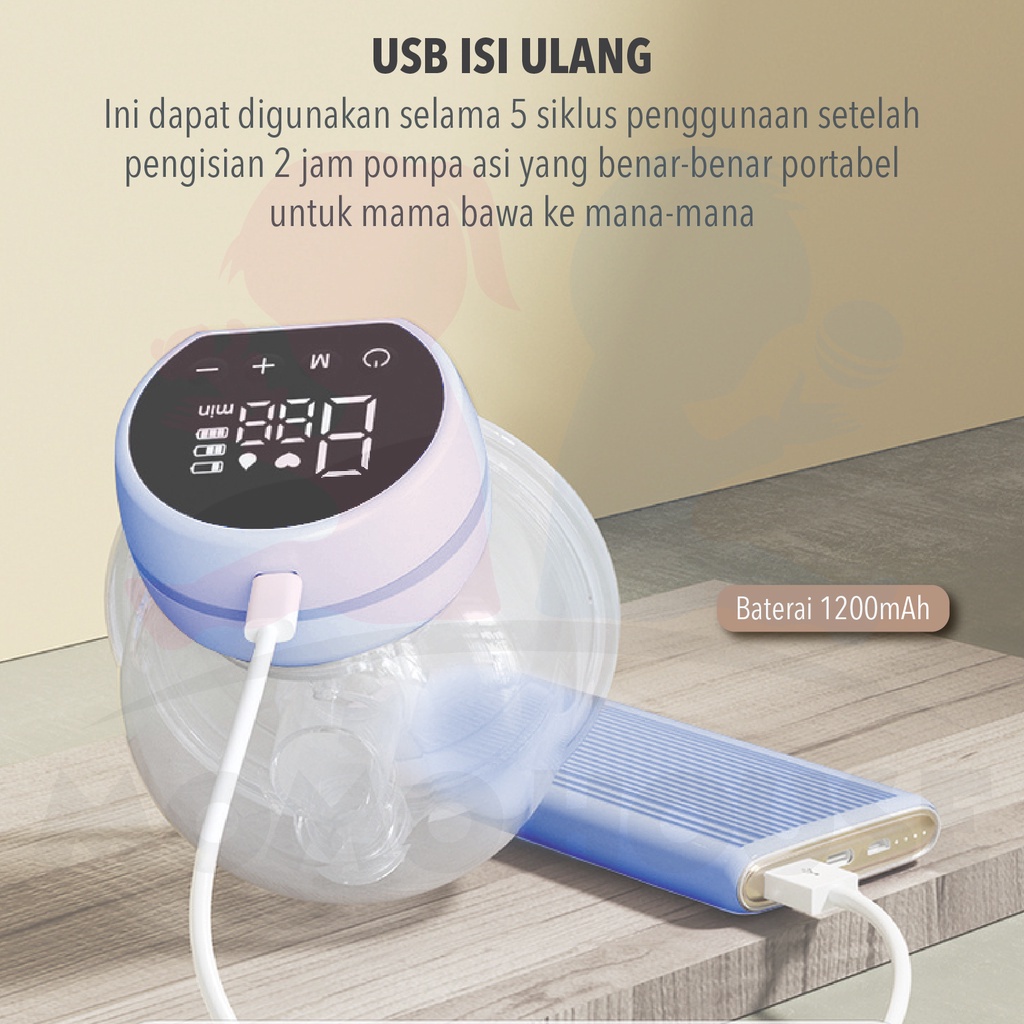 MOMO HOUSE pompa asi electric LED handfree wearable breast pump rechargeable pompa asi electric tanpa kabel pompa asi elektrik