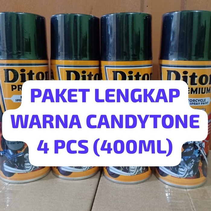 DITON PREMIUM PAKET LENGKAP WARNA CANDYTONE 4 PCS Pilok Cat Semprot Candy Tone (Epoxy - Met Silver - Candy Tone - Clear) 4pcs x 400ml