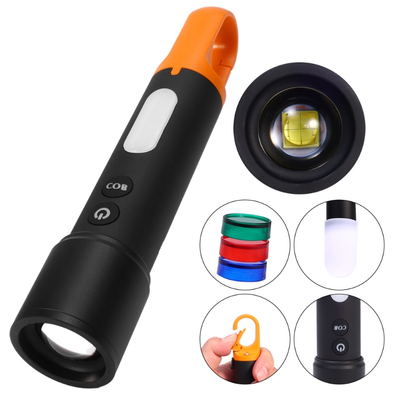 Senter LED Super Terang Multifungsi Senter Portabel USB Rechargeable Tahan Air Zoomable Hanging Torch Untuk Camping Outdoor