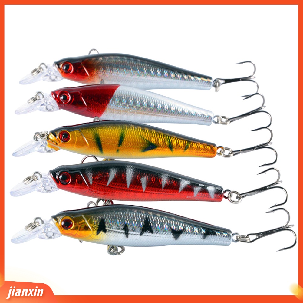 (In Stock) 5Pcs 8cm 9g Mix Warna Simulasi Ikan Umpan Pancing Umpan Keras Dengan Kait Treble