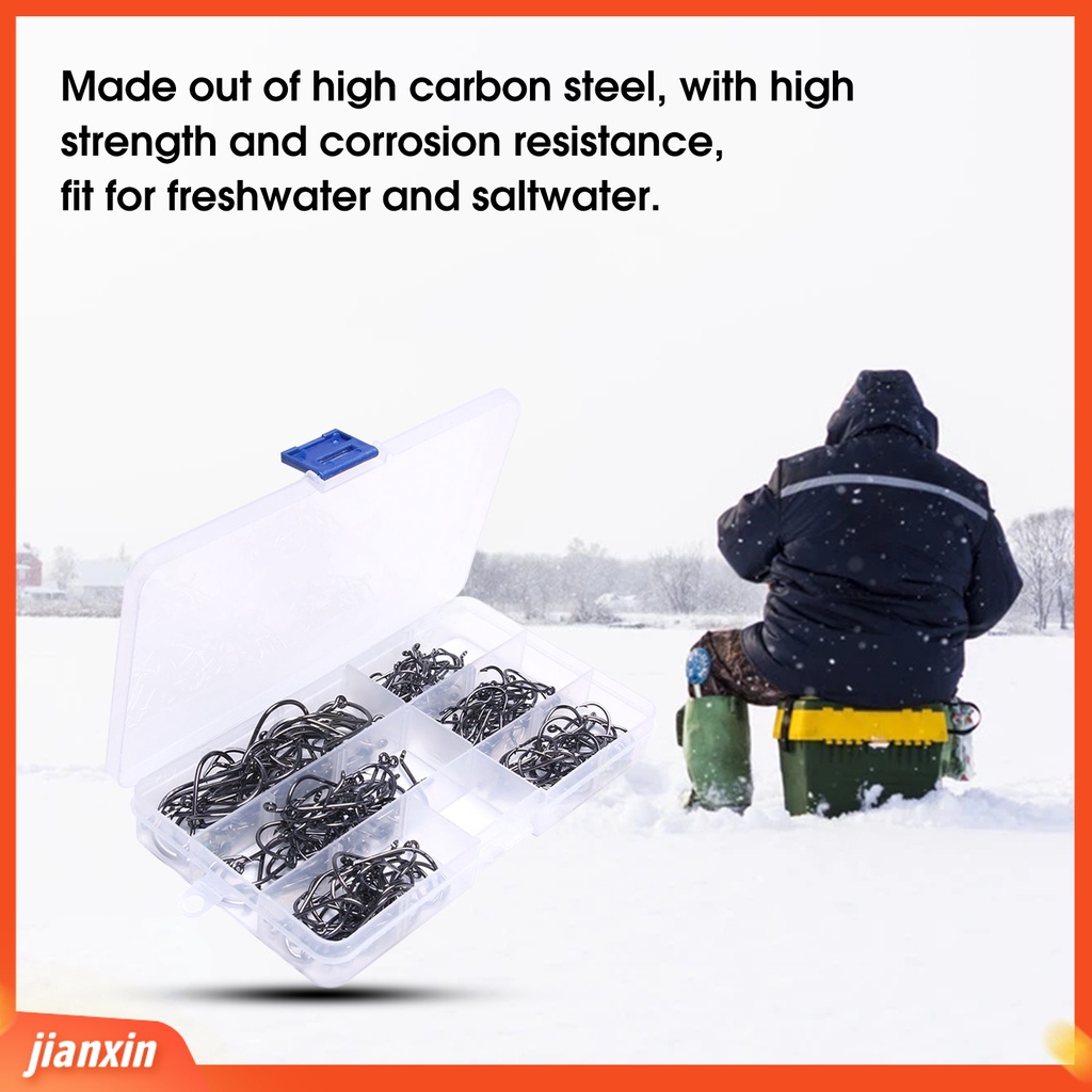 (In Stock) 160Pcs Didedikasikan Memancing J Hook Kekuatan Tinggi Mudah Digunakan Reusable Tahan Lama Fishing Hook Untuk Outdoor