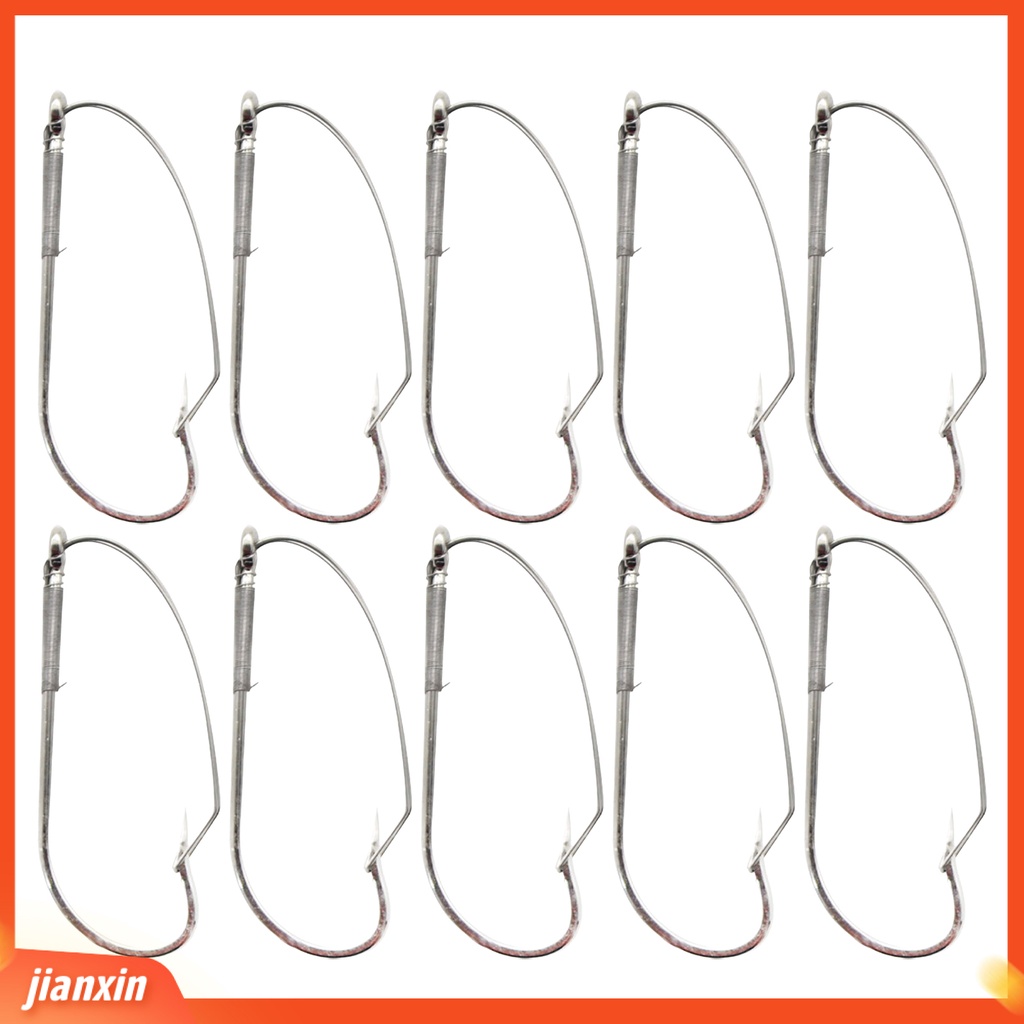 (In Stock) 10Pcs /Box Kait Memancing Berduri Portabel Kokoh Anti-Gantung Bawah Umur Panjang Memancing J Hook Untuk Outdoor