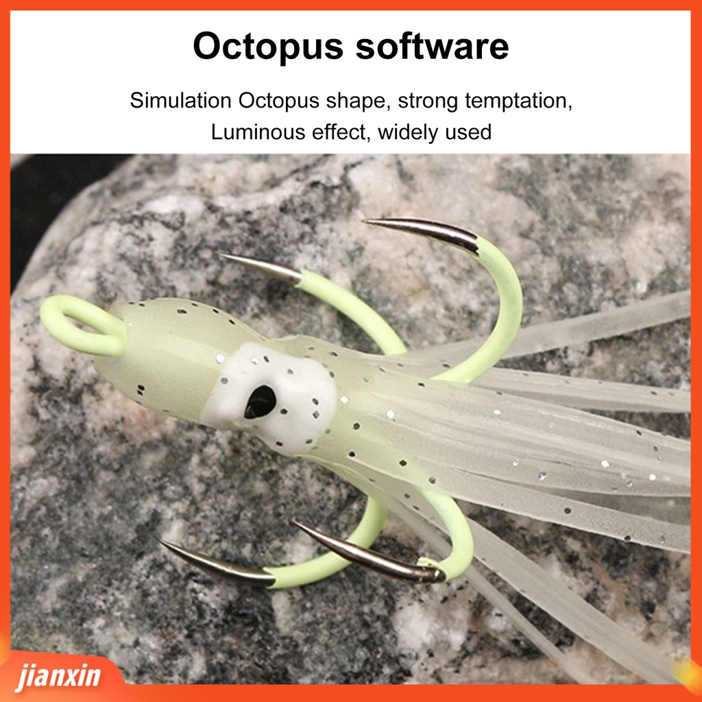 (In Stock) 8Pcs /Box Umpan Gurita Silikon Luminous Reusable Umpan Gurita Lembut Dengan Empat Kait Untuk Memancing