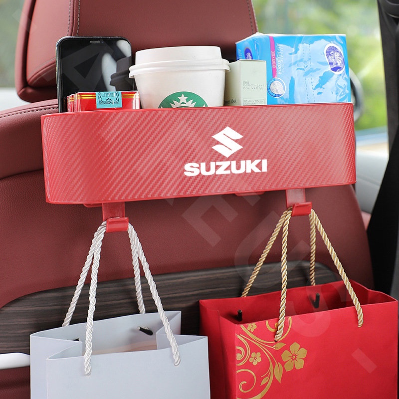 Suzuki Car Back Seat Organizer Kursi Belakang Mobil Hook Kotak Penyimpanan Cup Holder Tekstur Serat Karbon Untuk Suzuki ERTIGA XL7 Swift SX4 S-cross Jimny Grand Vitara Brezza Ignis Wagon R