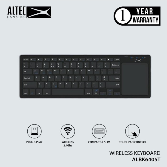 Altec Lansing ALBK6405T Wireless Keyboard with Touch Pad ALBK 6405T