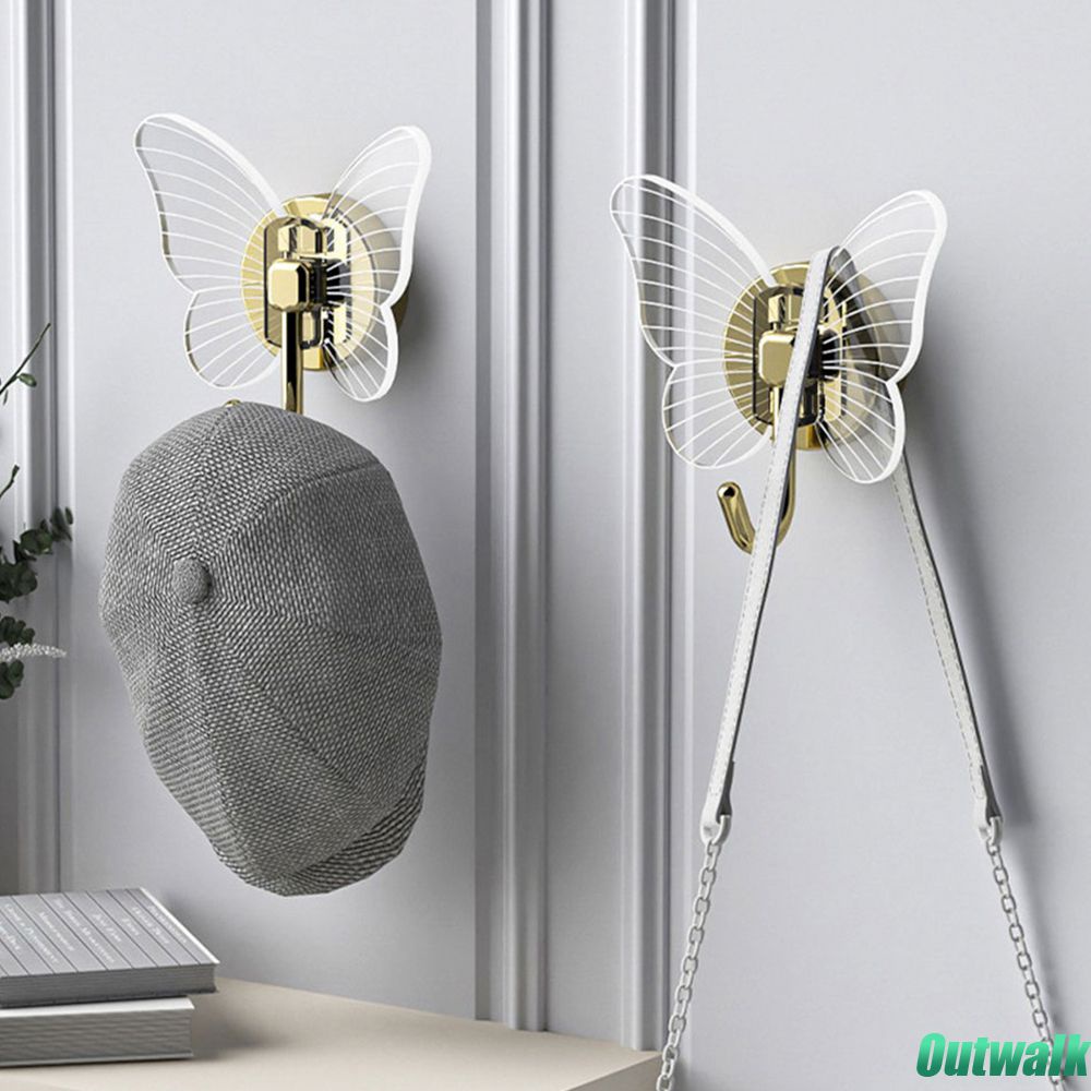 ღ Kupu-kupu Berbentuk Transparan Kait Mantel Topi Topi Syal Tas Bor Gantungan Dinding Kuat Perekat Akrilik Kait Hiasan Dinding Pemegang