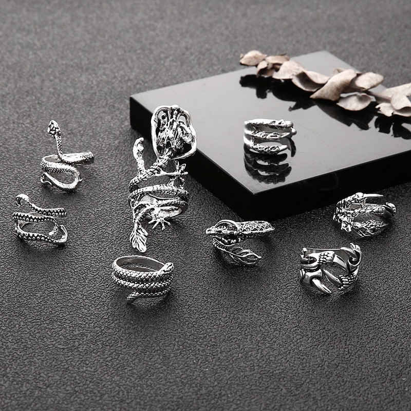 8pcs /Set Kepribadian Berlebihan Medusa Cincin Ular Punk Cakar Elang Pctopus Cincin Set Wanita Pria Unisex Perhiasan