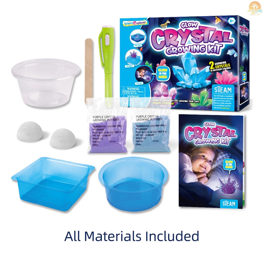 In Stock Crystal Growing Kit STEAM Eksperimen Sains Kimia 2 Pcs Bercahaya Kristal Pendidikan Kerajinan DIY Proyek Kit Percobaan Lab
