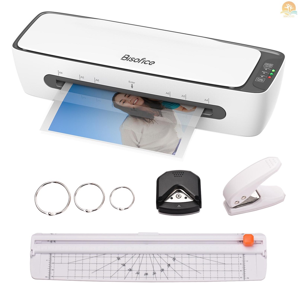 In Stock Bisofice SL688 Set Mesin Laminator Desktop Ukuran A4 Laminasi Panas Dan Dingin Multifungsi 2si Rol Lebar 9inci Max Dengan Pemotong Kertas Trimmer Rounder Lubang Punc